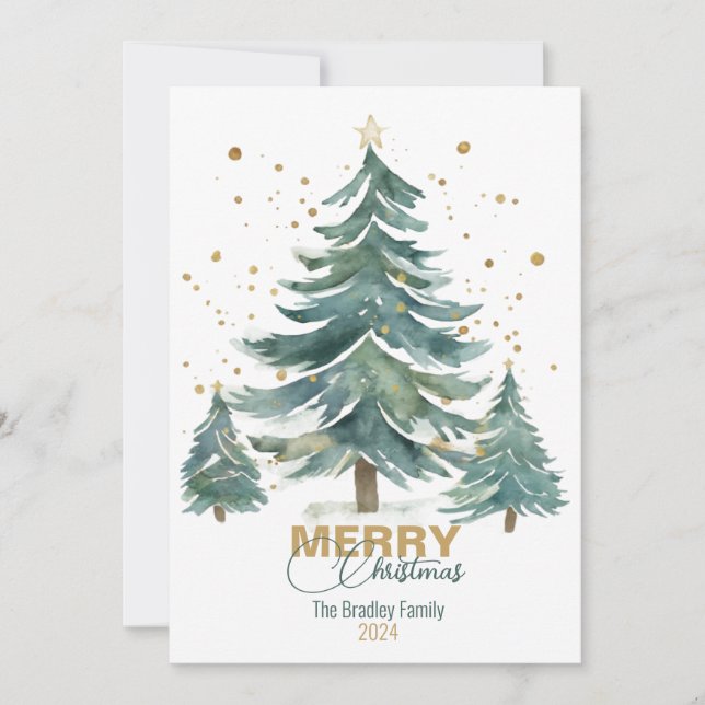 Elegant Watercolor Whimsical Christmas Tree Card (Front)