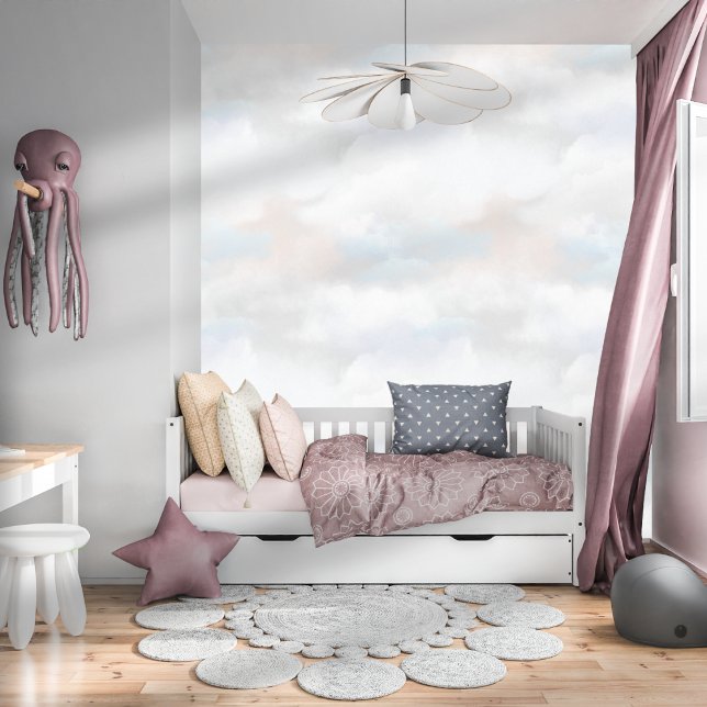 Elegant Watercolor Whimsical Clouds Light Gray Wallpaper (Creator Uploaded)