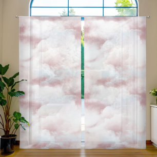 Elegant Watercolor Whimsical Clouds Mauve Sheer Curtains
