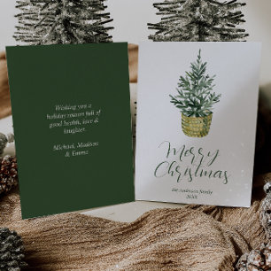 Elegant Watercolor Whimsical Tree Merry Christmas Holiday Card
