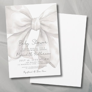 Elegant Watercolor White Bow Baby Shower Invitation