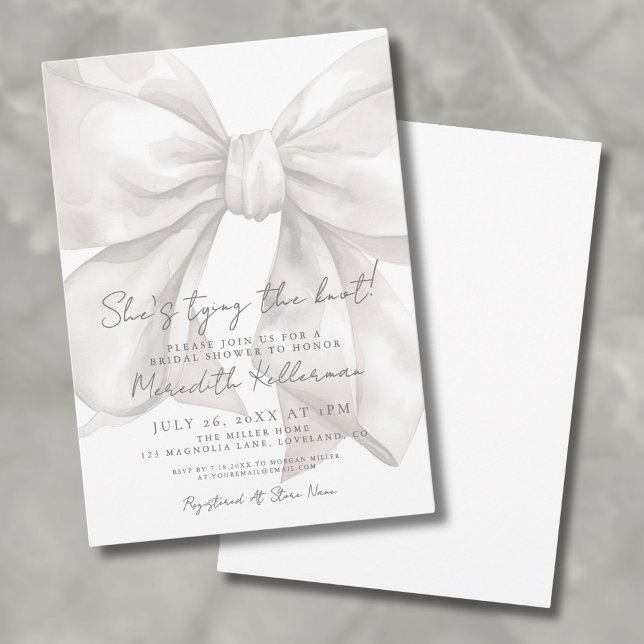 Elegant Watercolor White Bow Bridal Shower Invitation (Elegant Watercolor White Bow Bridal Shower Invitation)