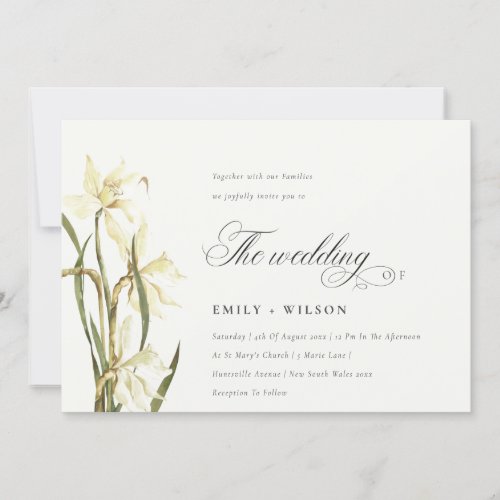 Elegant Watercolor White Daffodil Wedding Invite