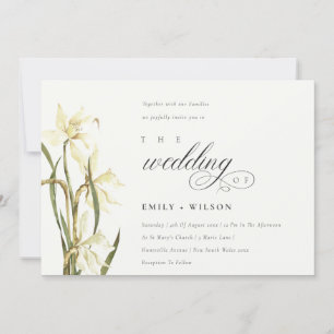 Elegant Watercolor White Daffodil Wedding Invite