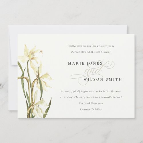 Elegant Watercolor White Daffodil Wedding Invite