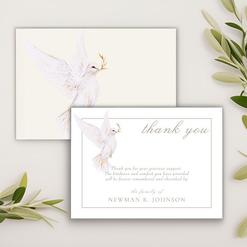 Elegant Watercolor White Dove Memorial Thank You Note Card