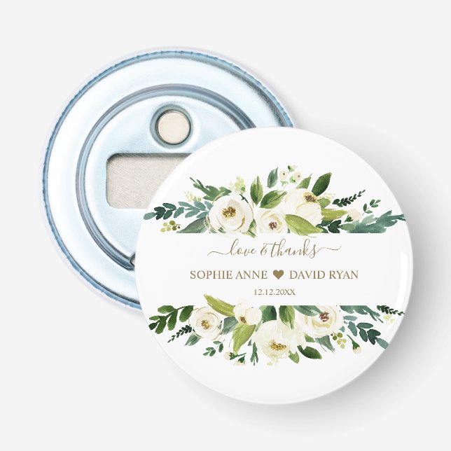 Elegant Watercolor White Floral Frame Wedding  Bottle Opener (Front)