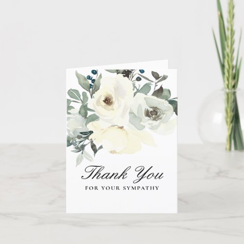 Elegant Watercolor White Floral Funeral Thank You Card