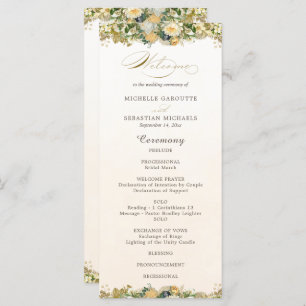 Elegant Watercolor White Floral Gold Wedding Program