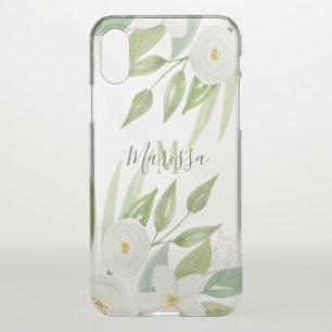 Elegant Watercolor White Floral Monogram iPhone XS Case