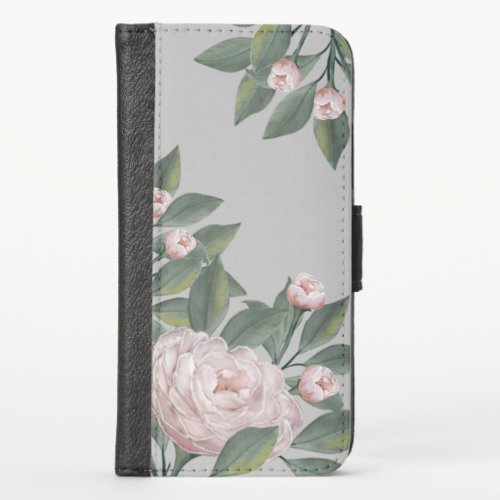 Elegant Watercolor White Floral Peonies Flowers iPhone X Wallet Case