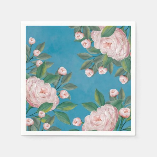 Elegant Watercolor White Floral Peonies Flowers Napkins