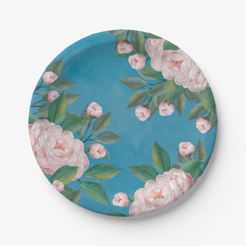 Elegant Watercolor White Floral Peonies Flowers Paper Plates