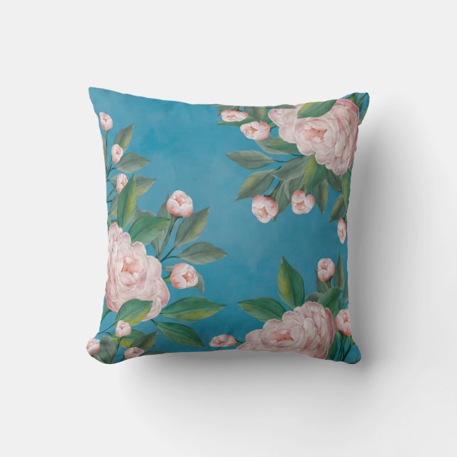 Elegant Watercolor White Floral Peonies Flowers Throw Pillow (Front)