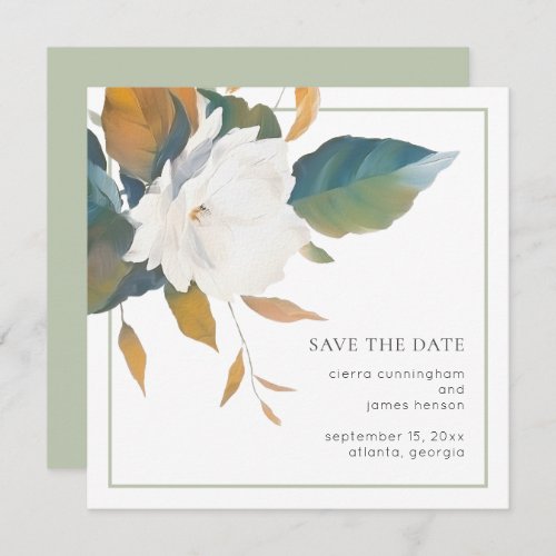 Elegant Watercolor White Floral Wedding  Save The Date