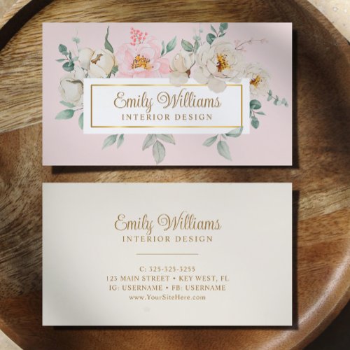 Elegant Watercolor White Flowers Business Card