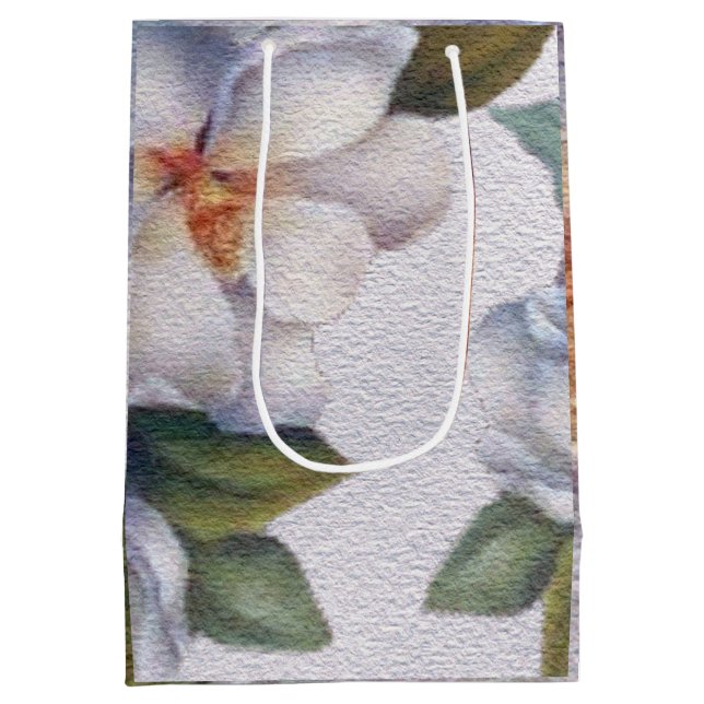 Elegant Watercolor White Magnolia Flower Gift Bag (Back)