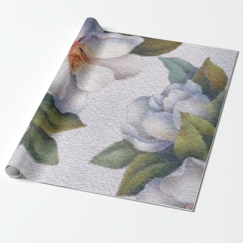 Elegant Watercolor White Magnolia Flower Wrapping Paper