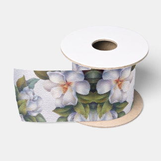 Elegant Watercolor White Magnolia Flower Wrapping  Satin Ribbon