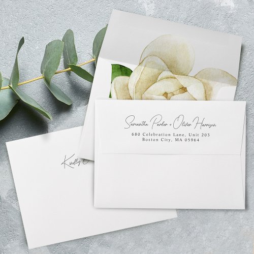 Elegant Watercolor White Magnolia Wedding Envelope
