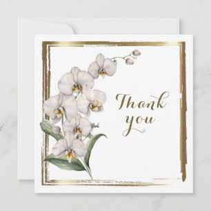 Elegant Watercolor White Orchids Gold Frame Thank Thank You Card