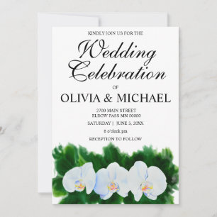 Elegant watercolor white orchids invitation