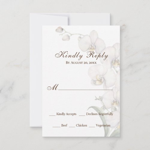 Elegant Watercolor White Orchids Wedding RSVP Card