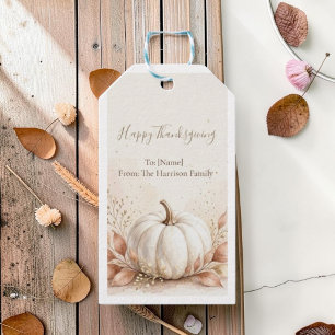 Elegant Watercolor White Pumpkin  Thanksgiving Gift Tags