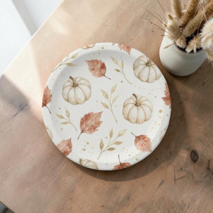 Elegant Watercolor White Pumpkin Thanksgiving Paper Plates