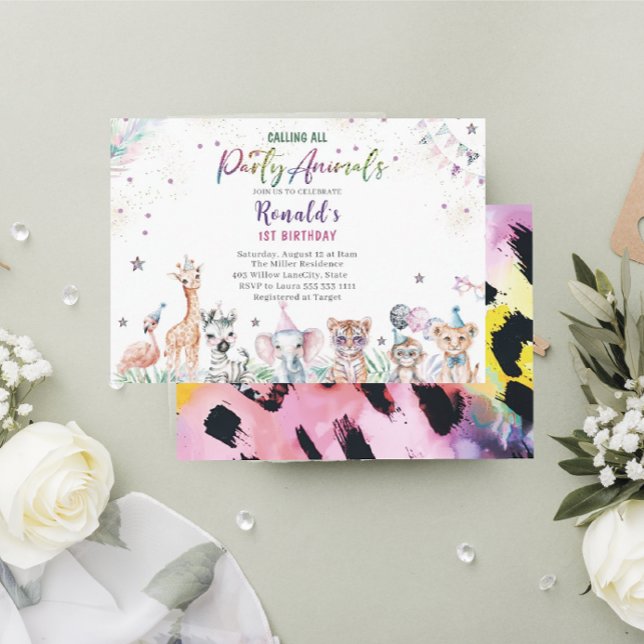 Elegant Watercolor wild child safari animals 1St B Invitation (Creator Uploaded)