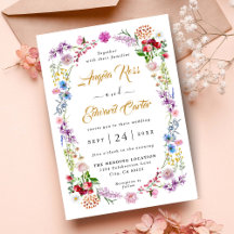 Elegant Watercolor Wild Floral Wedding Invitation