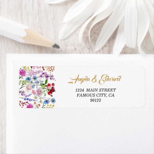 Elegant Watercolor Wild Florals Address Label (Insitu)
