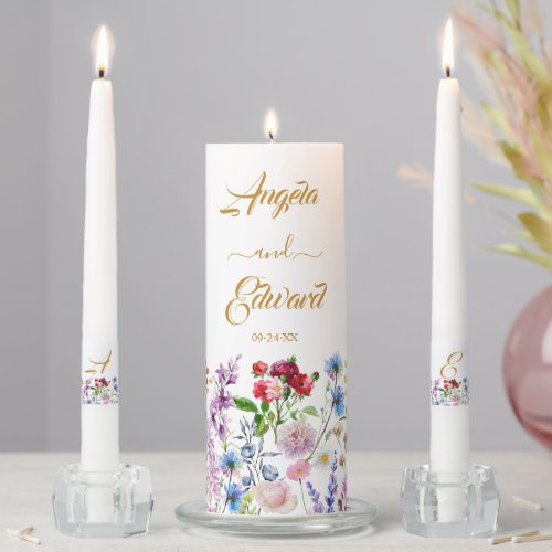 Elegant Watercolor Wild Florals Wedding Unity Candle Set