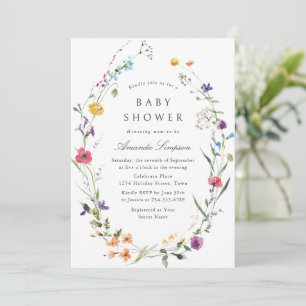 Elegant Watercolor Wild Flowers Baby Shower Invitation