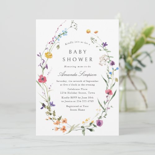 Elegant Watercolor Wild Flowers Baby Shower Invitation