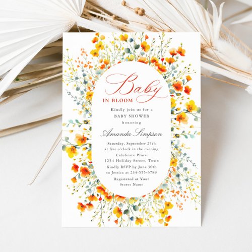 Elegant Watercolor Wild Flowers Baby Shower Invitation