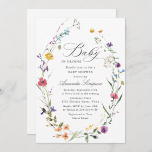 Elegant Watercolor Wild Flowers Baby Shower Invitation