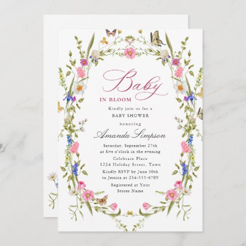 Elegant Watercolor Wild Flowers Baby Shower Invitation