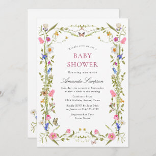 Elegant Watercolor Wild Flowers Baby Shower Invitation