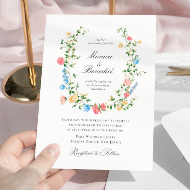 Elegant Watercolor Wild Flowers Bohemian Wedding  Invitation (Creator Uploaded)