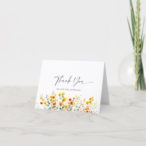 Elegant Watercolor Wild Flowers Botanical Wedding Thank You Card