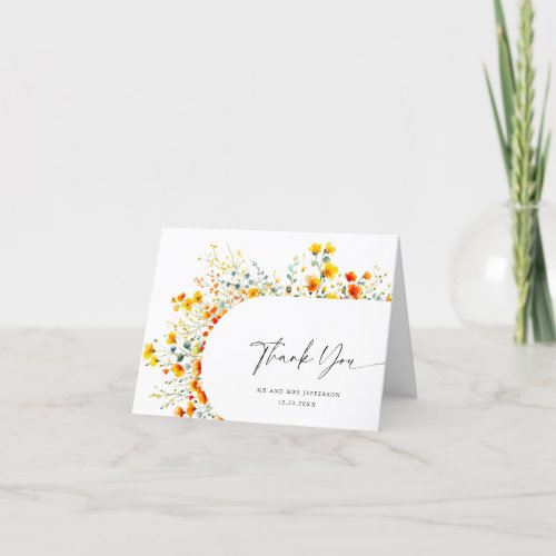 Elegant Watercolor Wild Flowers Botanical Wedding Thank You Card