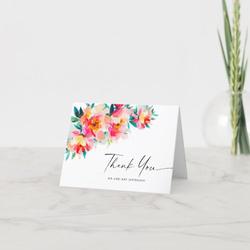 Elegant Watercolor Wild Flowers Botanical Wedding Thank You Card