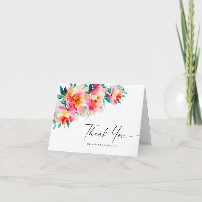 Elegant Watercolor Wild Flowers Botanical Wedding Thank You Card (Front)
