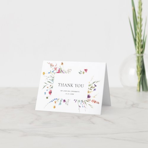 Elegant Watercolor Wild Flowers Botanical Wedding Thank You Card
