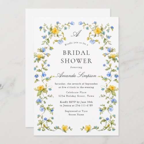 Elegant Watercolor Wild Flowers Bridal Shower Invitation