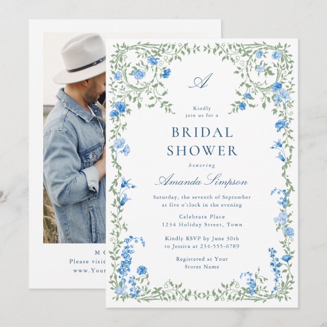 Elegant Watercolor Wild Flowers Bridal Shower Invitation (Front/Back)