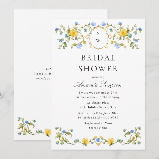 Elegant Watercolor Wild Flowers Bridal Shower Invitation (Front/Back)