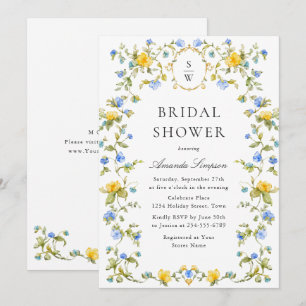 Elegant Watercolor Wild Flowers Bridal Shower Invitation