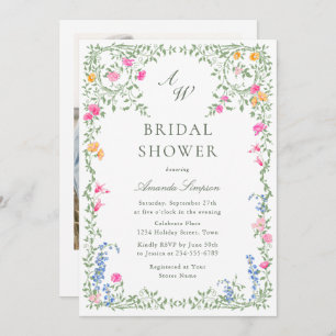 Elegant Watercolor Wild Flowers Bridal Shower Invitation